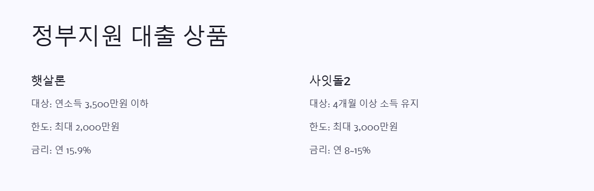정부지원 대출 상품