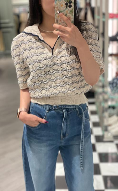 시슬리 크로쉐 오픈카라 니트 SAKP01241 LE1213811491