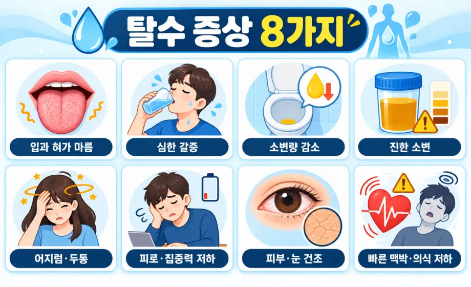 입 마름 갈증 진한 소변 어지럼 등 탈수 증상 8가지