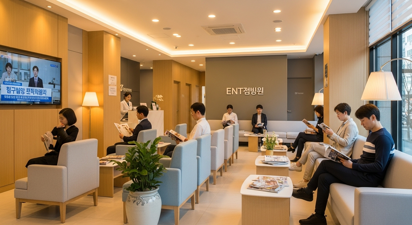 이비인후과 대기실에서 환자들이 상담을 기다리는 장면