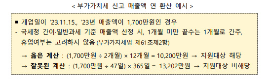 부가가치세 신고 매출액 연환산 예시