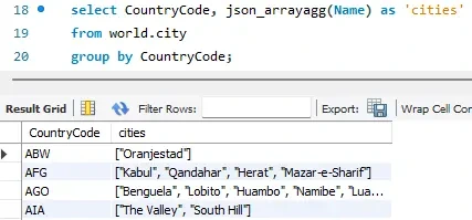 json_array 예제 쿼리 실행 결과