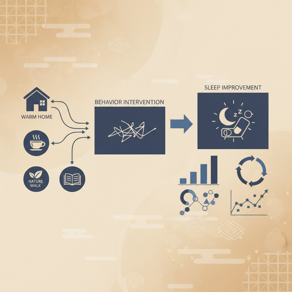 行動介入と睡眠改善の関連性に関する統計・生理メカニズム・対策を示す政策リポート用インフォグラフィック