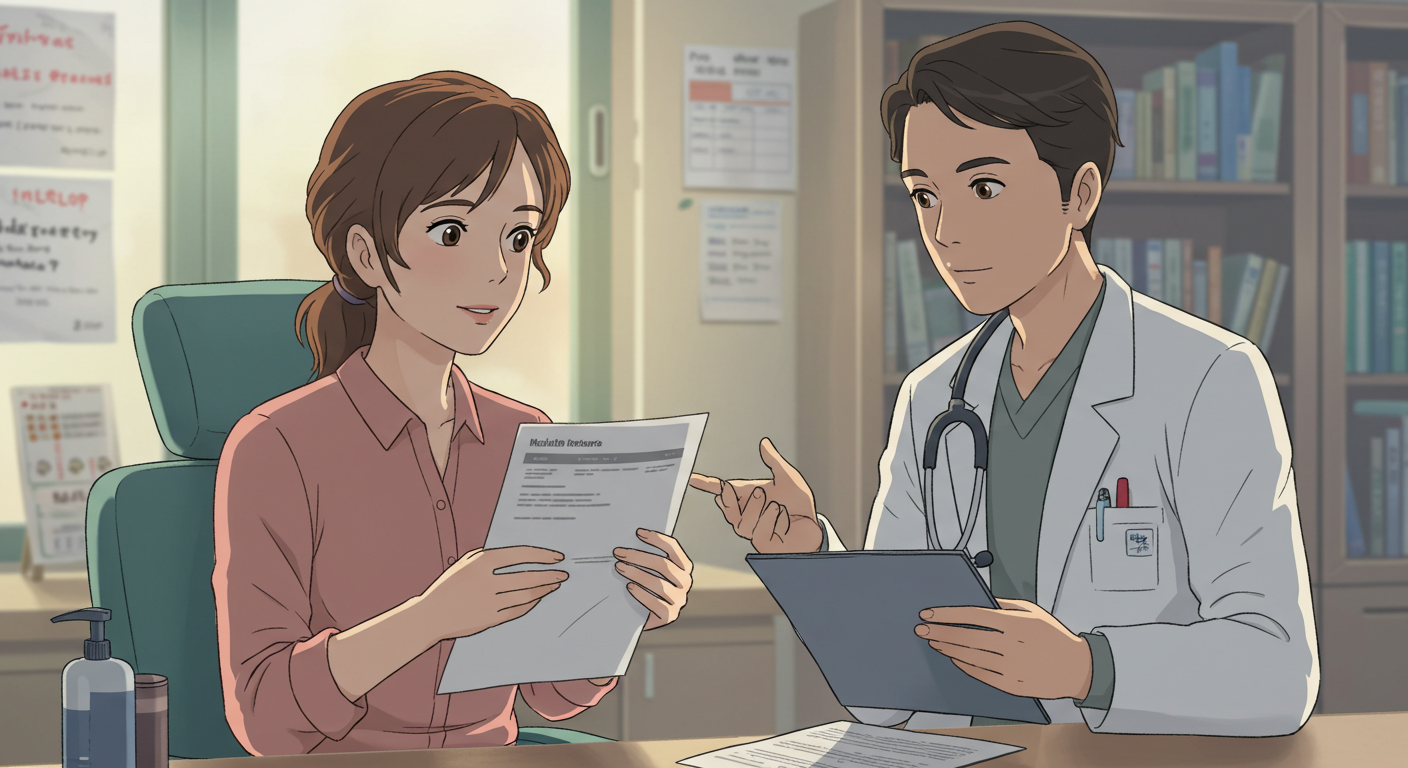 건강검진 결과와 가족력을 확인하는 여성