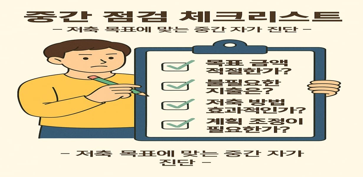 저축 목표 달성을 위한 중간 점검 체크리스트 인포그래픽