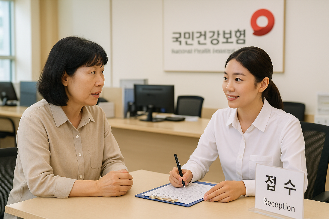 건강보험 자격을 문의하는 민원인과 직원의 모습