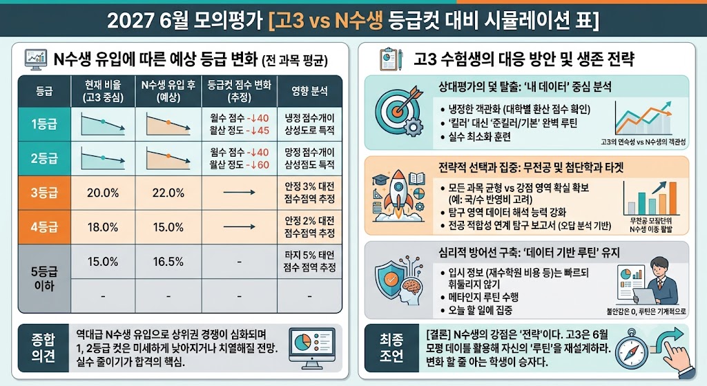 2027학년도 6월 모의평가 의대 증원 및 N수생 대거 유입에 따른 등급컷 지각변동과 예상 등급 변화 시뮬레이션