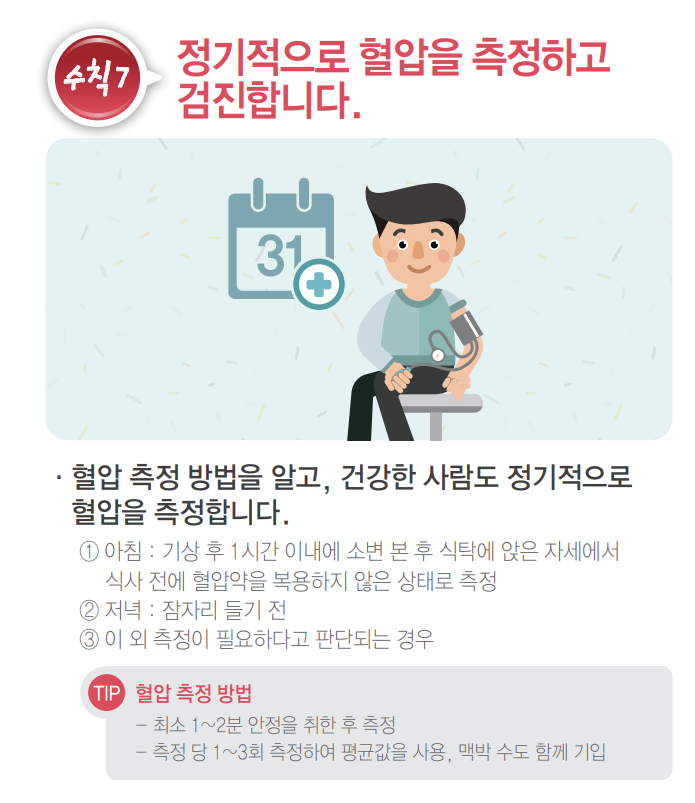 정기적으로 혈압을 측정하고 검진합니다.