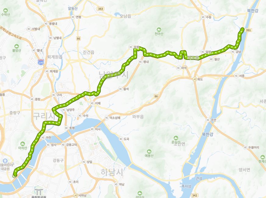 가평-구리-남양주-서울-93번-버스-노선-지도