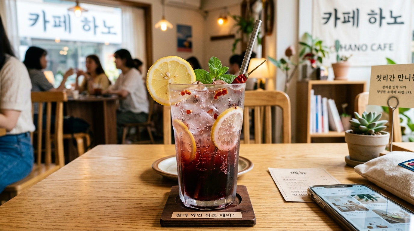 레몬과 얼음을 곁들여 시원하게 만든 레드와인비니거 탄산 에이드