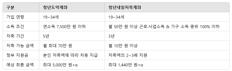 청년도약계좌 청년내일저축계좌 차이점