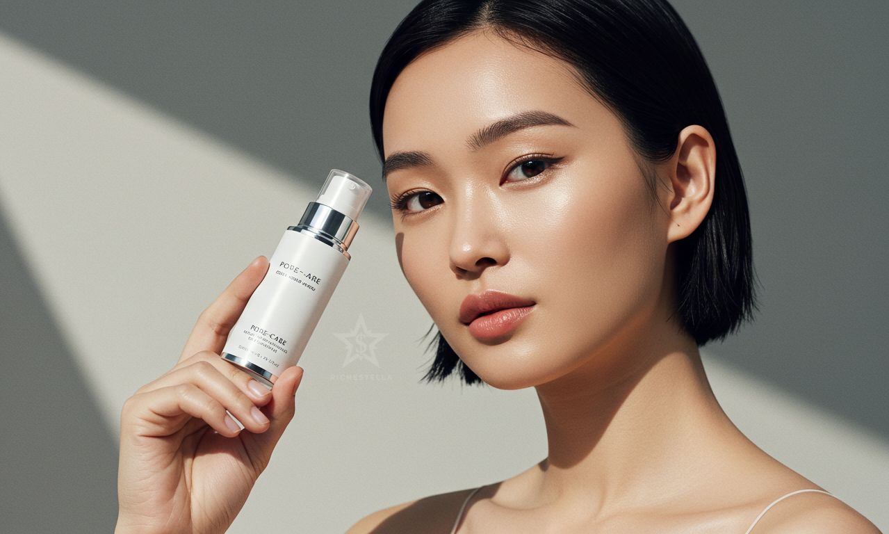 모델이 화장품을 들고 있는 모습