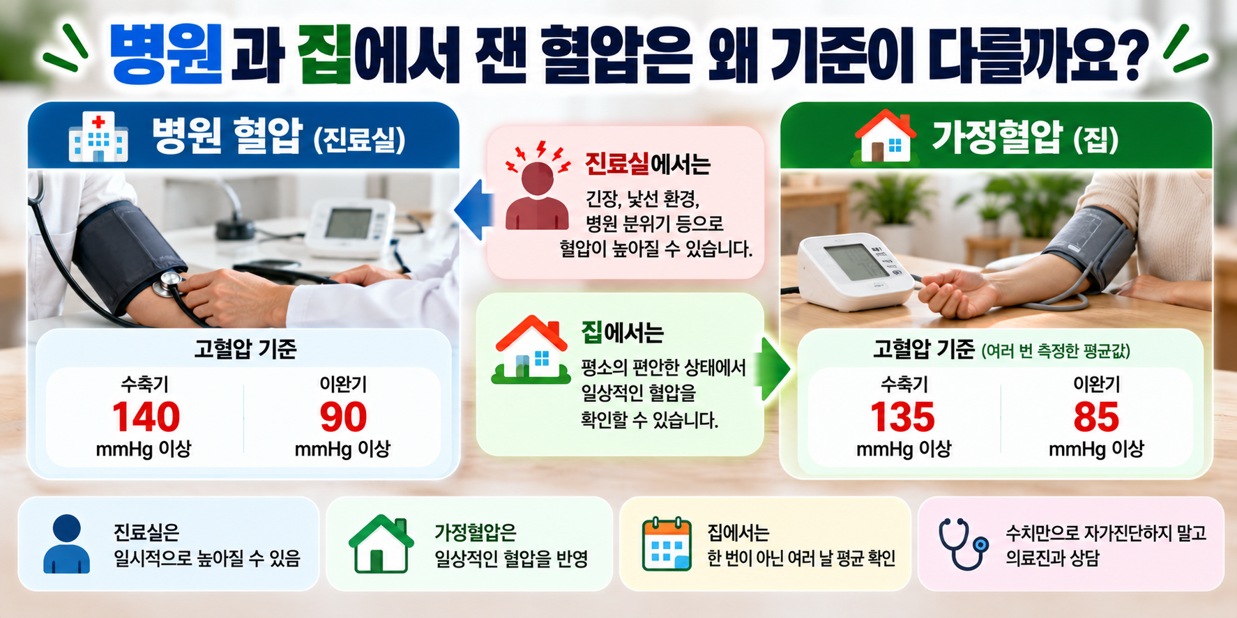 병원 혈압과 가정혈압 기준 차이