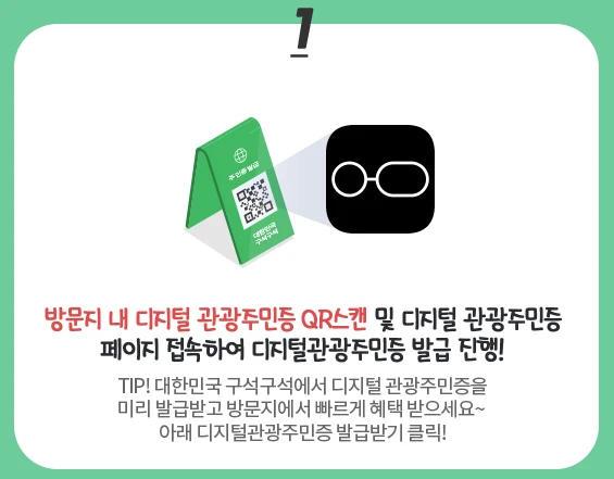 디지털 관광주민증 QR 코드 스캔 후 발급 과정