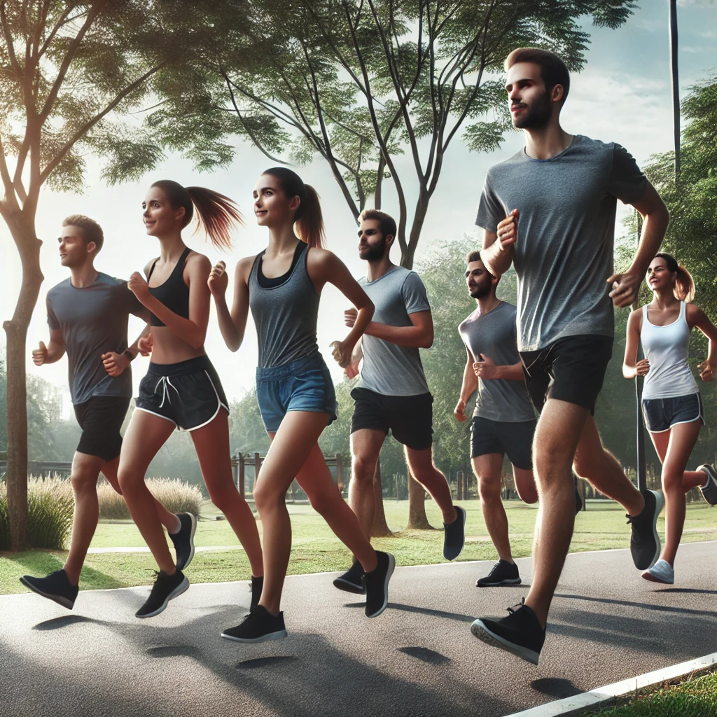 유산소운동-젊은 남녀가 러닝하는 모습