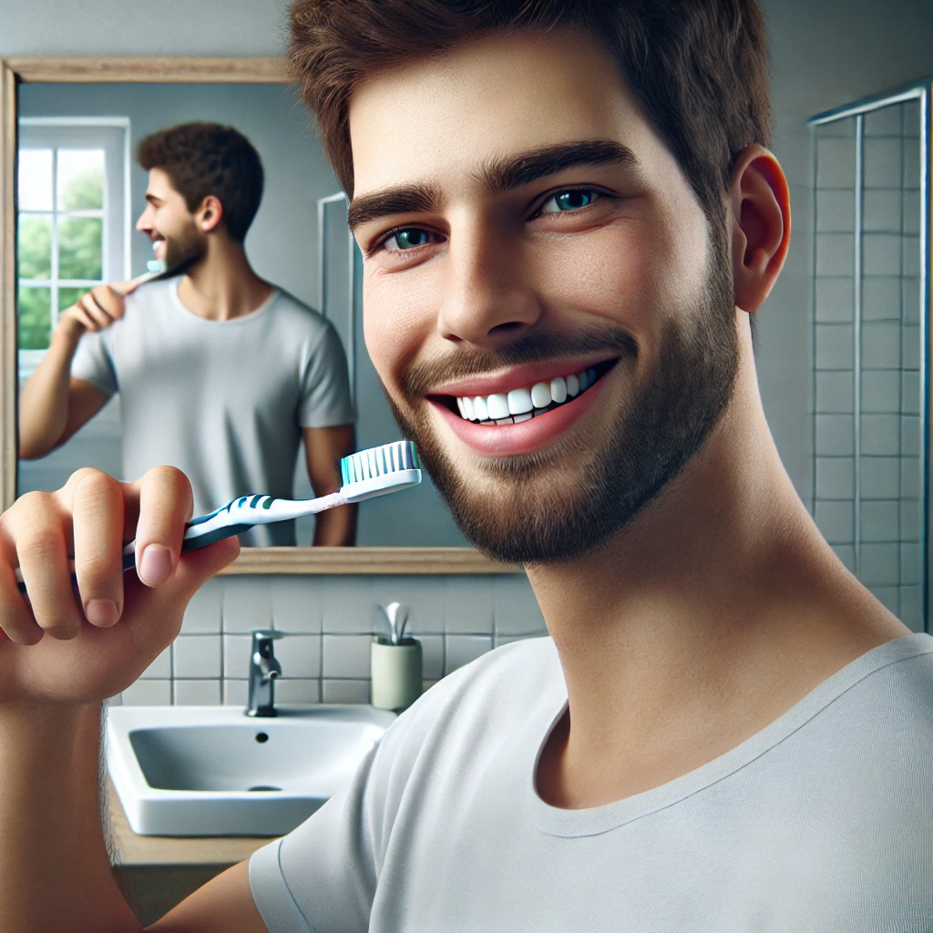 올바른 칫솔질과 구강 청결을 상징적으로 표현한 이미지