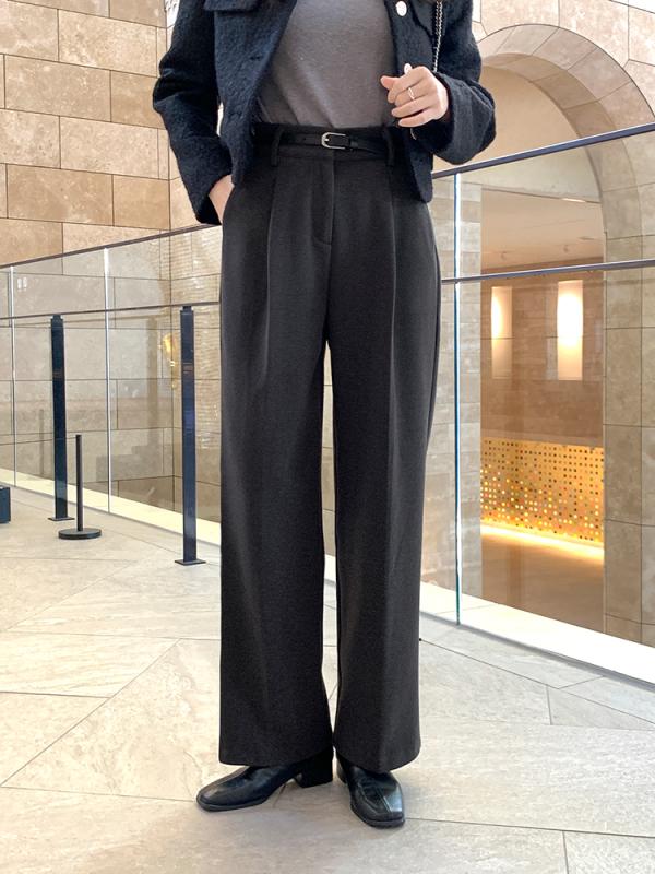 마일로 겨울 기모 하이웨스트 핀턱 와이드 슬랙스