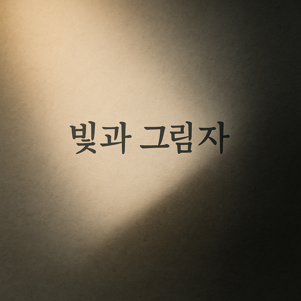 빛이 스며드는 벽 위에 &lsquo;빛과 그림자&rsquo;라는 문구가 적혀 있는 이미지