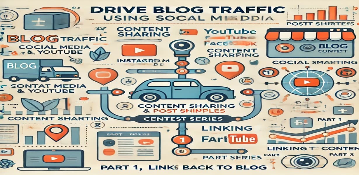 SNS를 통한 블로그 트래픽 유입 전략 – 인스타그램, 유튜브, 페이스북에서 콘텐츠 일부를 공유하고 블로그로 연결하며, 시리즈형 콘텐츠 구성도 함께 표현