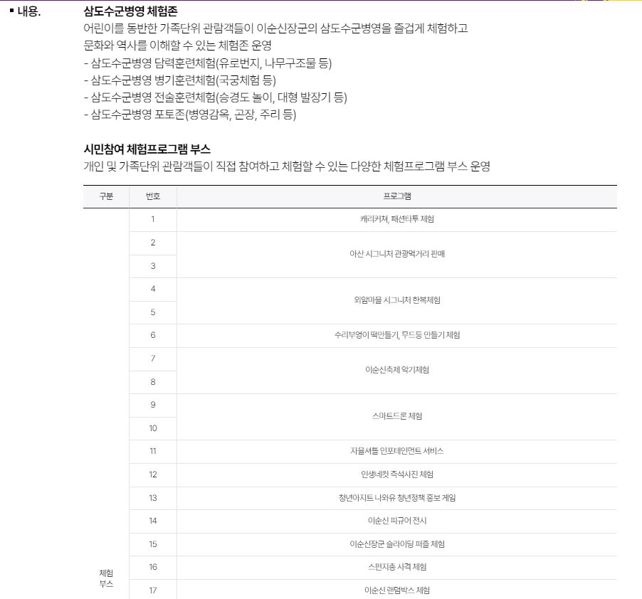 아산성웅이순신 축제 체험프로그램