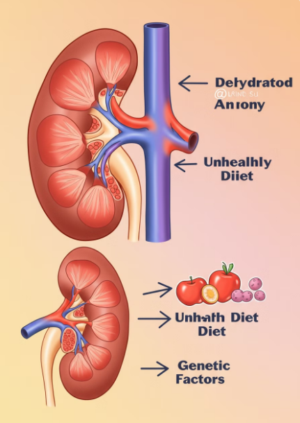 요로결석의 원인이 되는 부분 일러스트