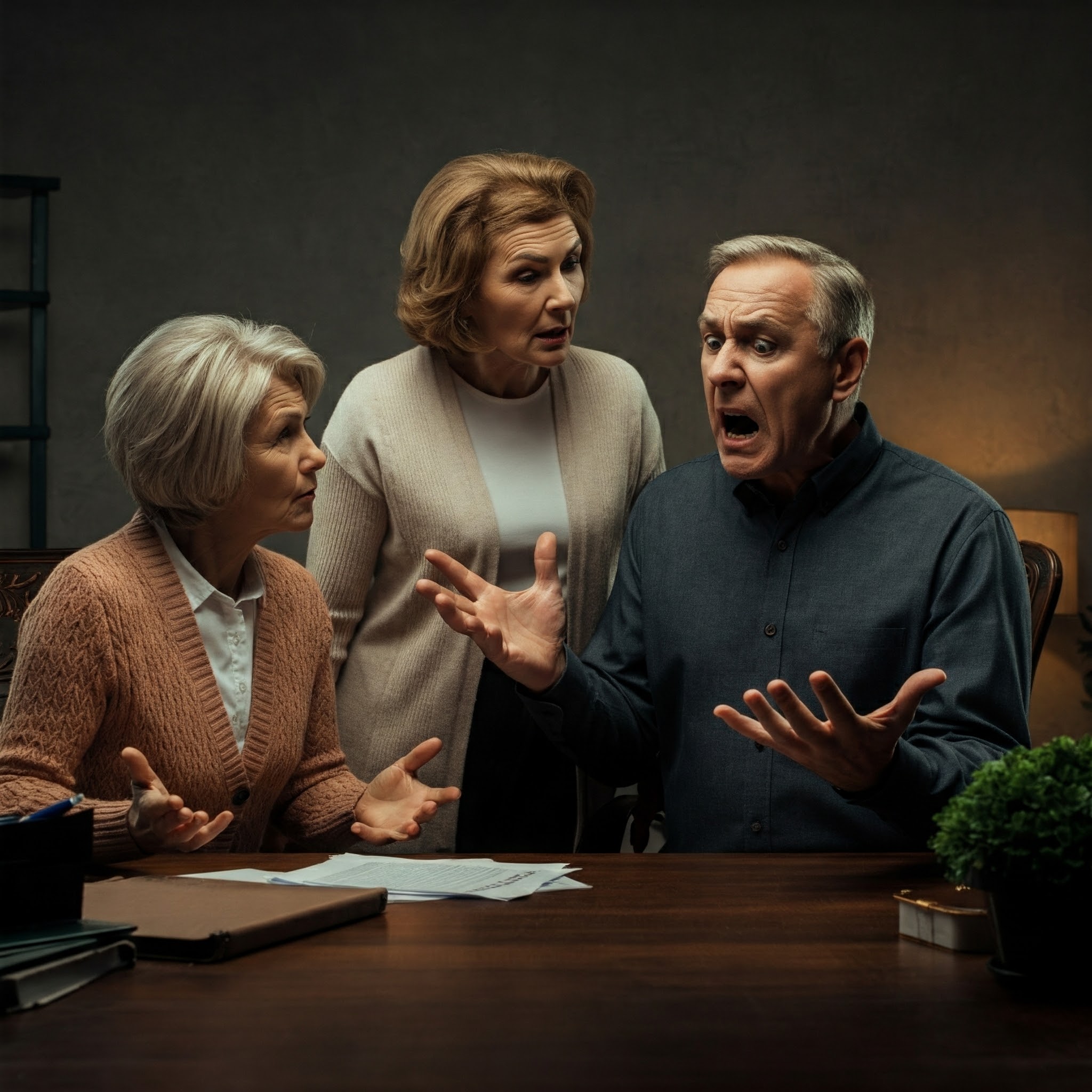 유언장을 놓고 다투는 가족의 모습