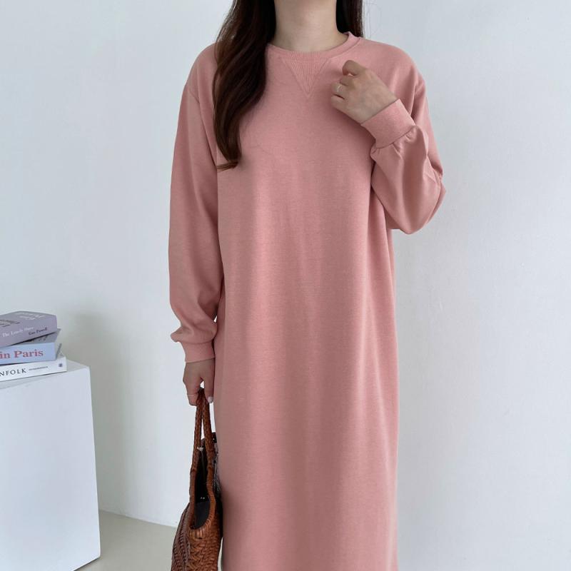 봄 원피스 맨투맨 부드러운 면 긴팔 롱 원피스 빅사이즈