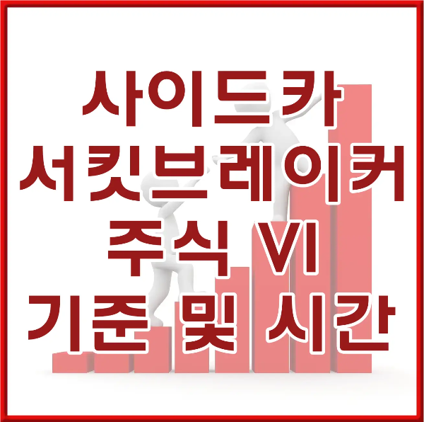 붉은 네모 테두리 안 흰바탕 안 흰테두리 붉은글씨 사이드카 서킷브레이커 주식VI 기준 및 시간