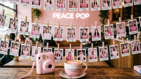 pink photo wall