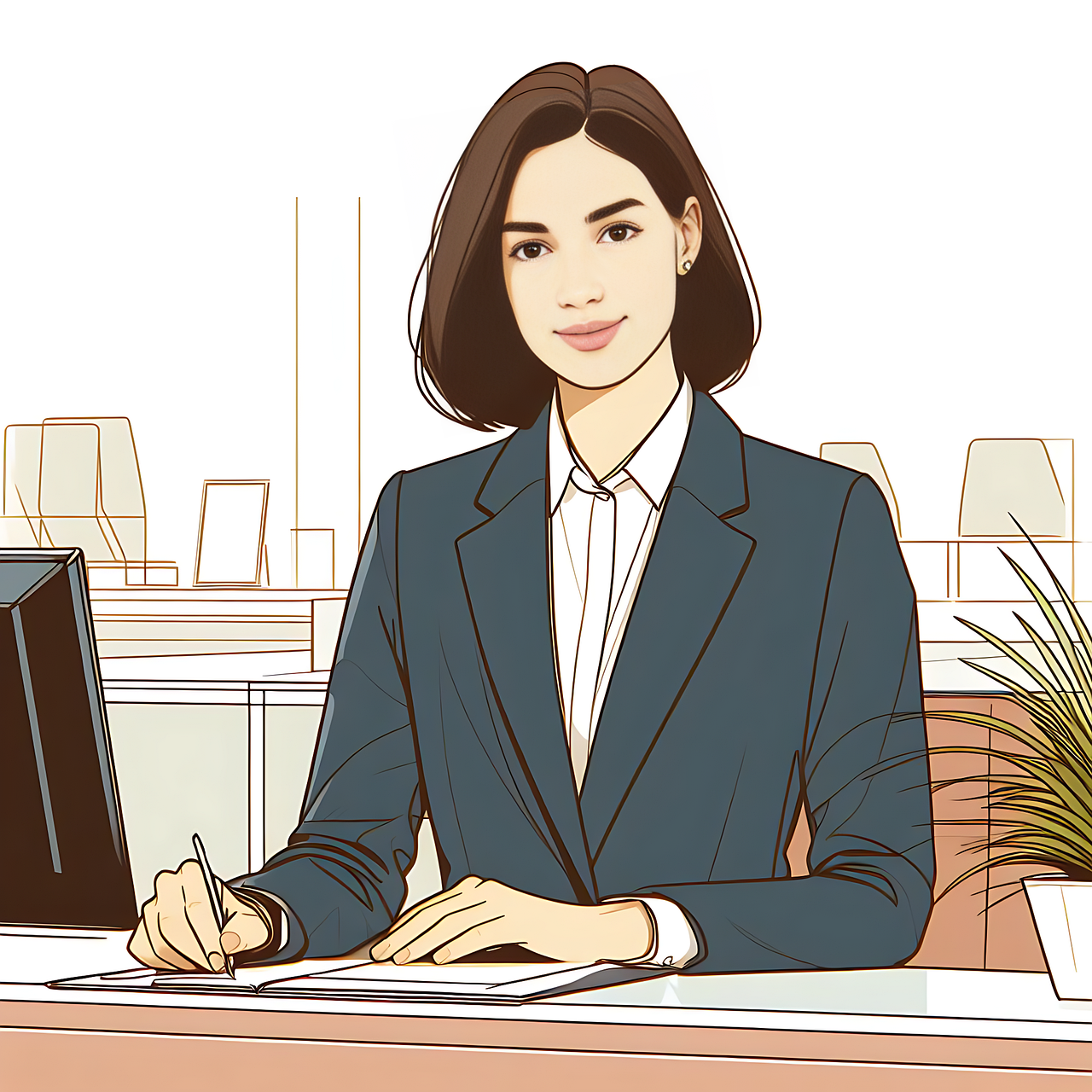 여성이 책상에 앉아서 접수