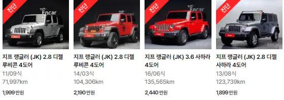 지프 랭글러 JL (18년 ~ 현재) 중고차 가격