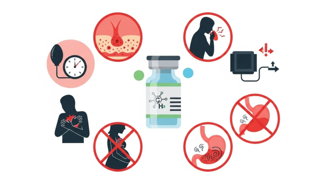 글루타치온 부작용과 경고 아이콘 인포그래픽