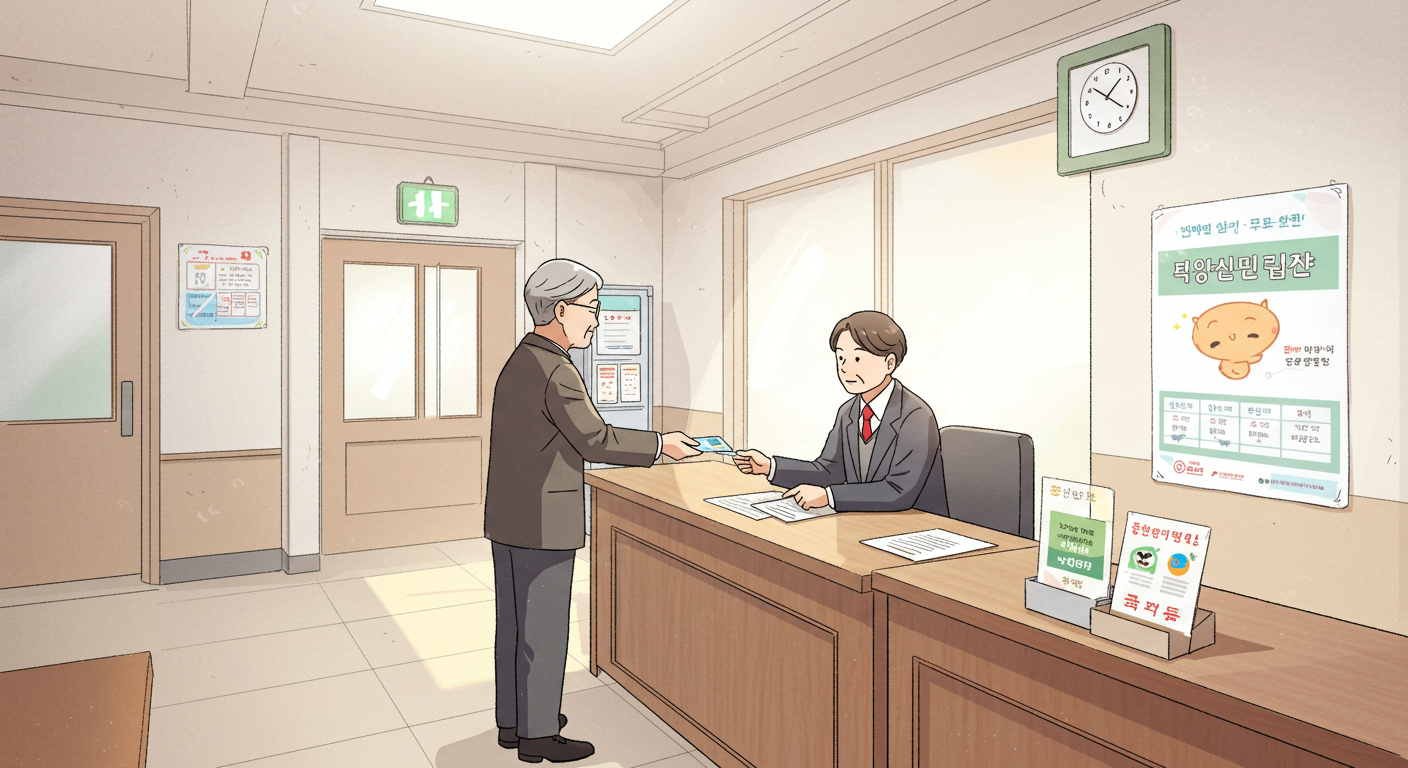 주민센터에서 민생지원금을 신청하는 장면