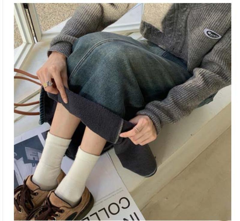 빈티지 하이웨스트 기모 데님 롱 스커트S-XL