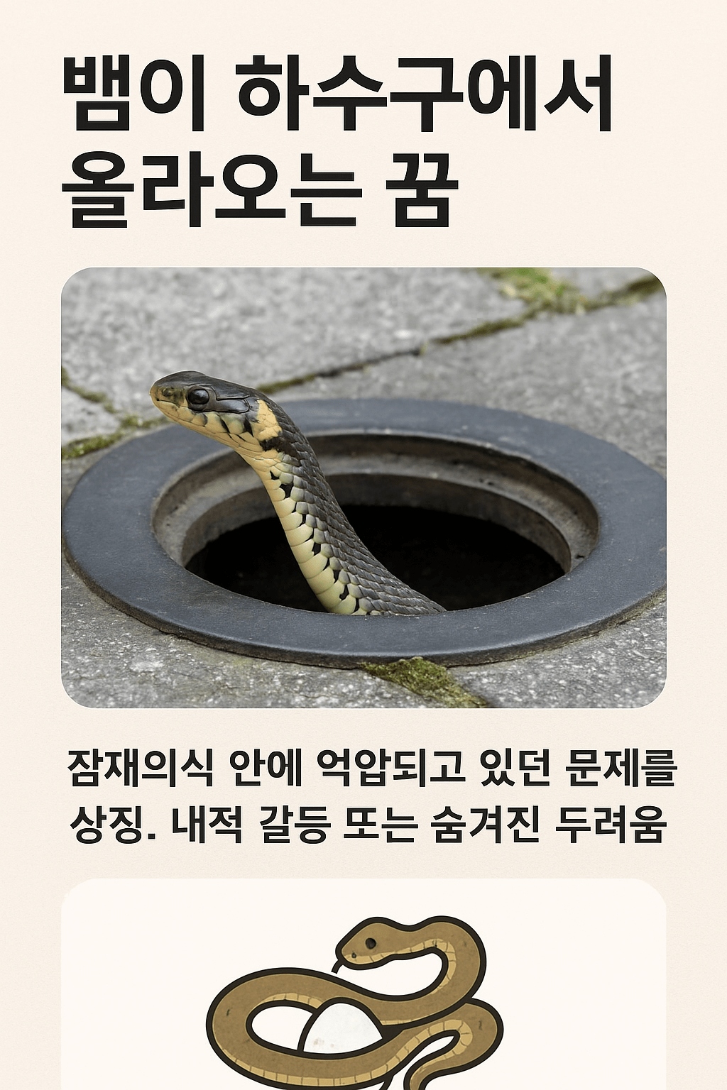 하수구에 올라오는 뱀 꿈해몽