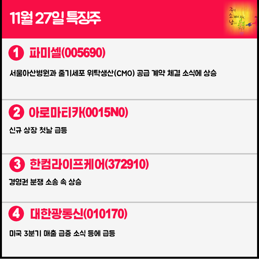 11월 27일 오늘의 특징주