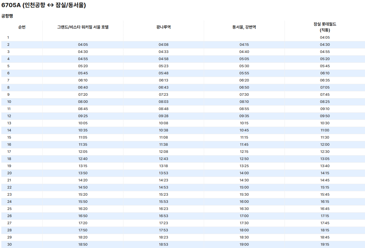6705A번 공항버스 시간표