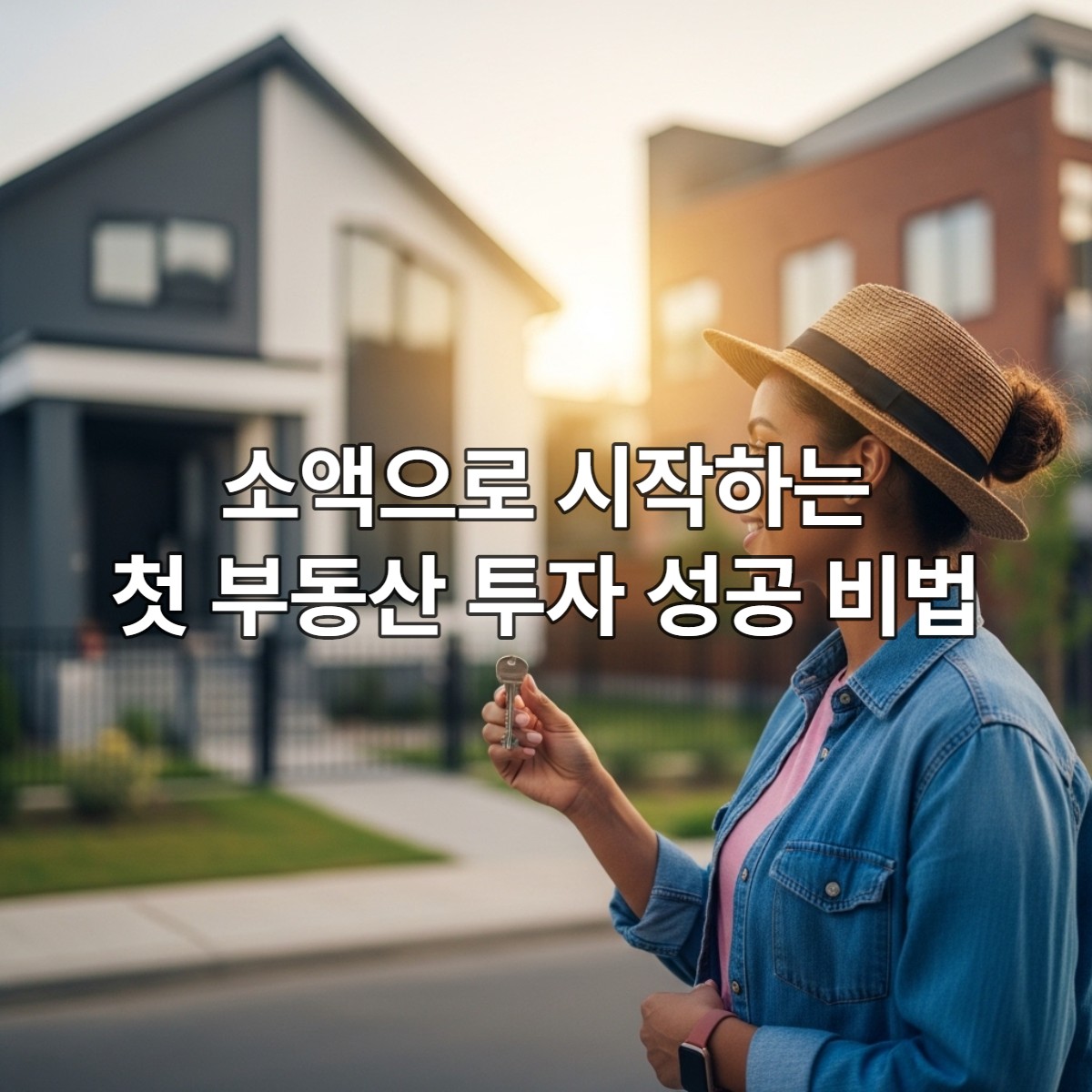 소액으로 첫 부동산 투자에 성공하여 자신감 있게 내 집 마련을 이룬 젊은 투자자의 모습.