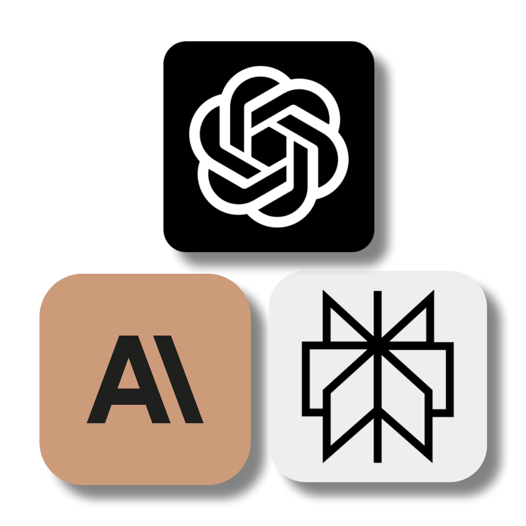 챗지피티, 클로드(앤트로픽), 퍼플렉시티 로고 모음