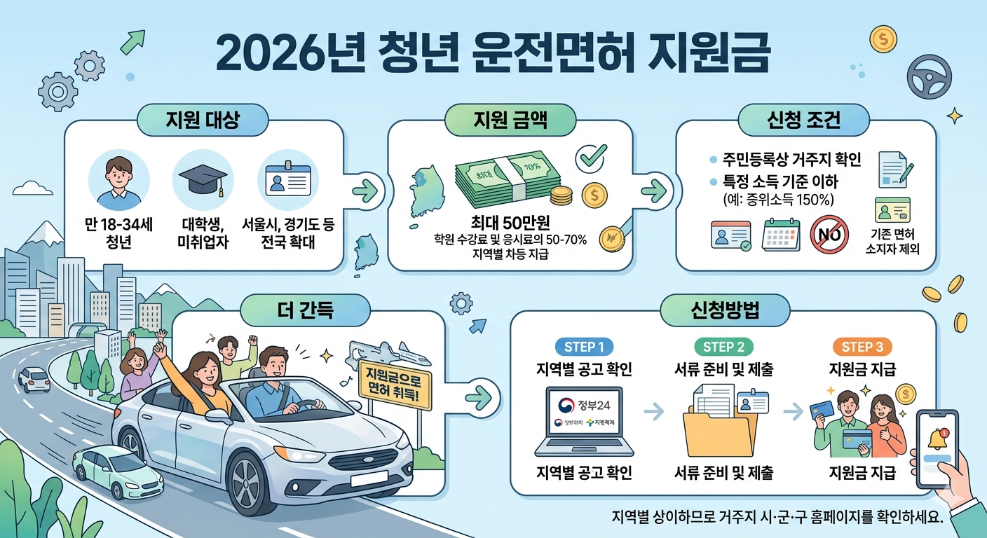 2026년 청년 운전면허 지원금 선착순 마감 주의! 면허 따고 50만 원 돌려받는 법!!