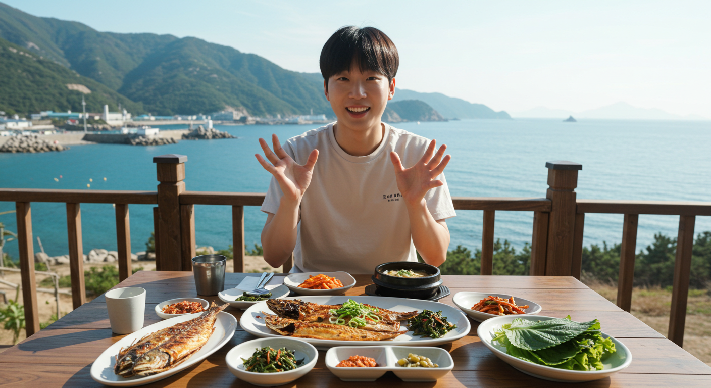 강원도 맛집에서 해산물과 산지 음식을 즐기는 한국인