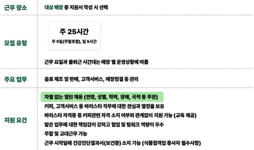 스타벅스 채용조건