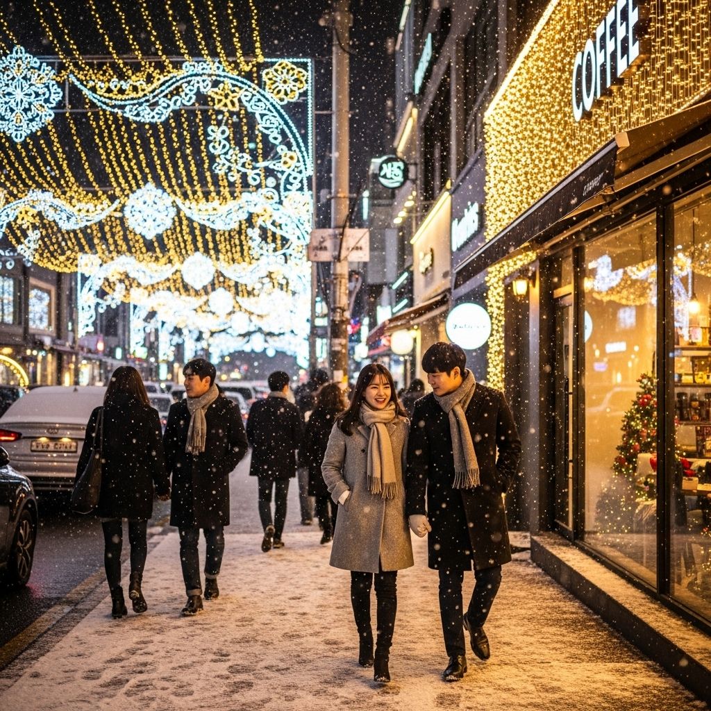 서울윈터페스타 동대문&amp;#44; 매장 앞을 걷고 있는 연인