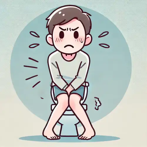 소변이 마려운 듯한 표정으로 엉거주춤 서 있는 남성