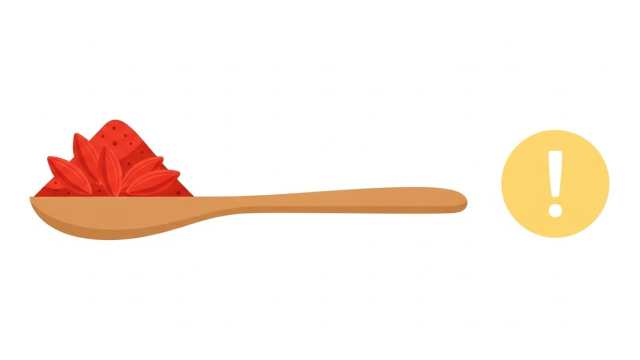 구기자 분말과 함께 주의가 필요함을 상징하는 이미지