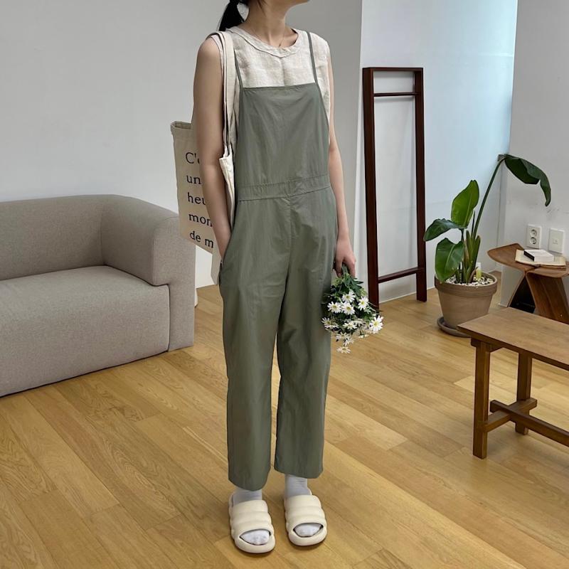 아노락 뷔스티에 점프수트 오버롤 팬츠 심플 무지 밴딩 여름 멜빵 바지
