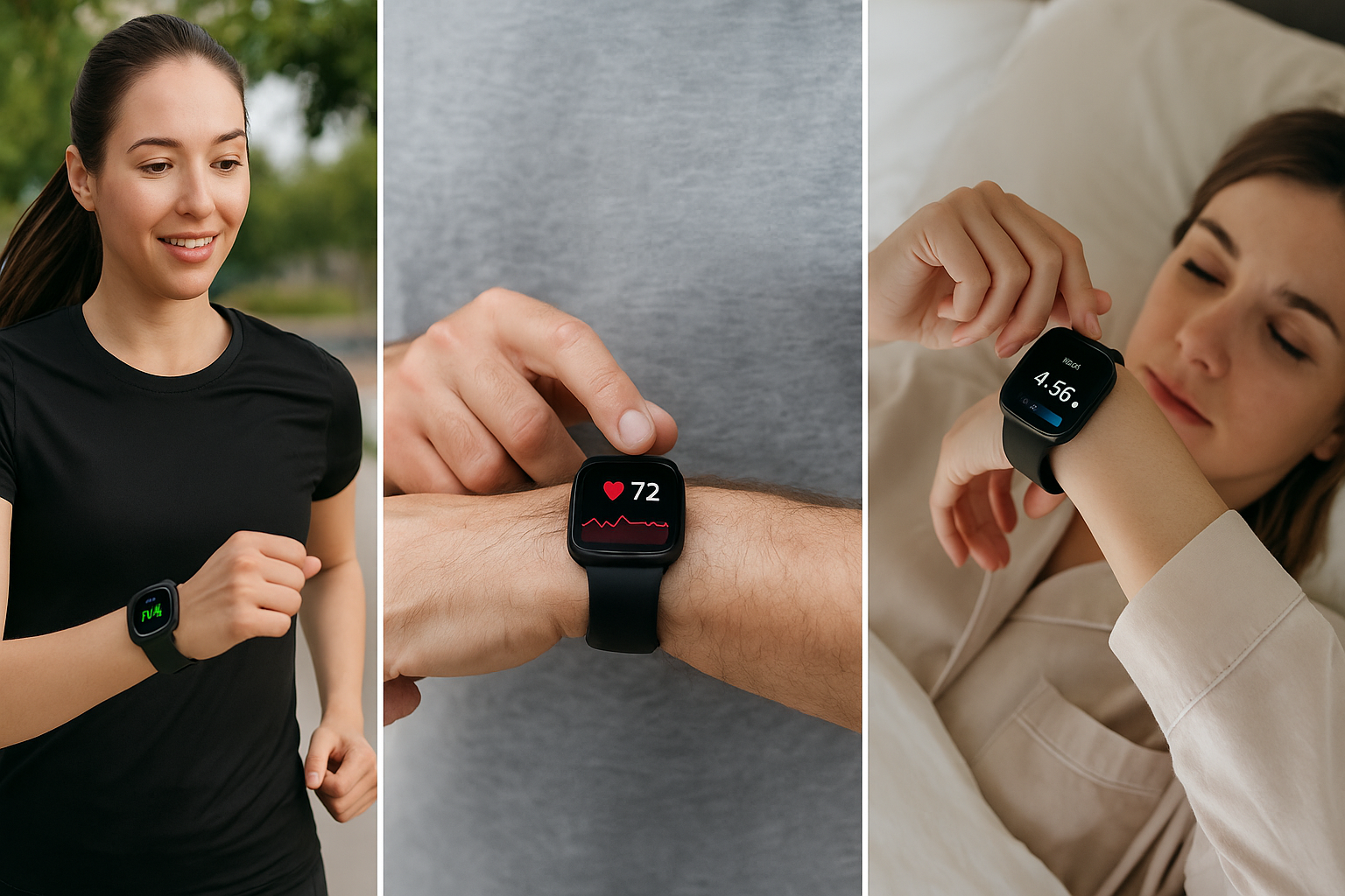 스마트워치로 심박수와 활동량을 추적하며 건강을 관리하는 현대인의 웨어러블 활용 모습