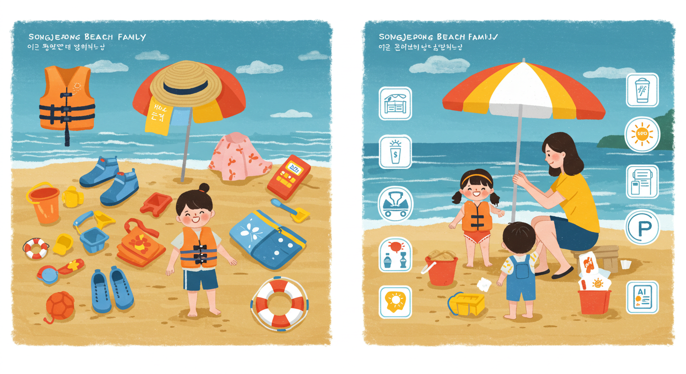 송정해변 가족 안전수칙 일러스트