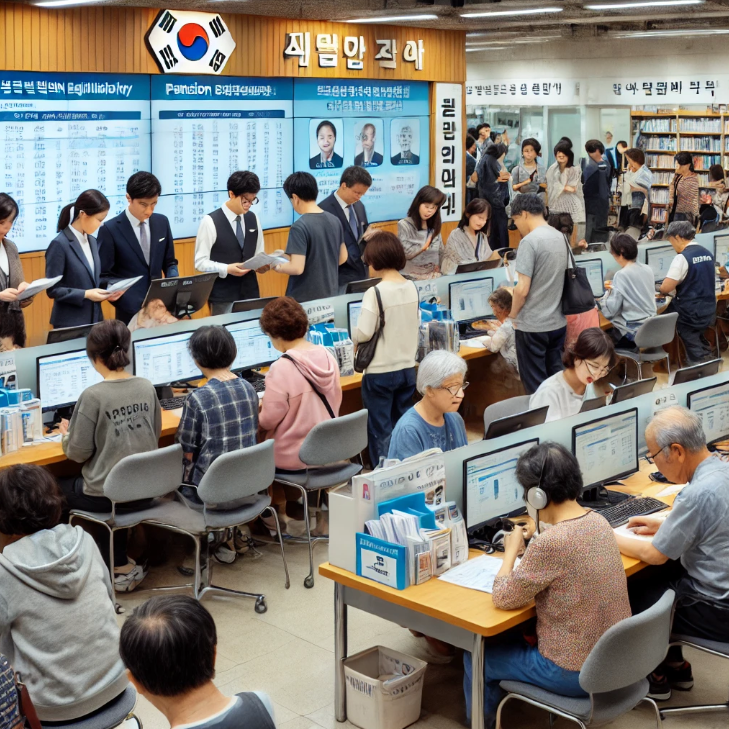 연금 사무소 직원들이 연금 옵션에 대해 안내하고 있다