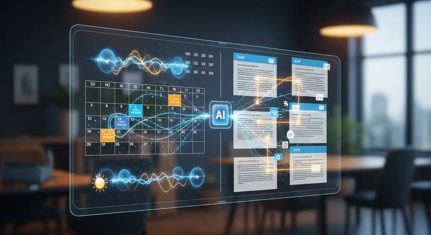 <img src="ai_calculates_optimal_email_send_time_and_generates_content.webp" alt="AI가 독자의 일정과 환경을 분석해 최적의 이메일 발송 시각을 계산하고, 그에 맞춰 콘텐츠를 자동으로 생성&middot;검수&middot;배치하는 장면을 시각적으로 표현한 이미지 입니다">